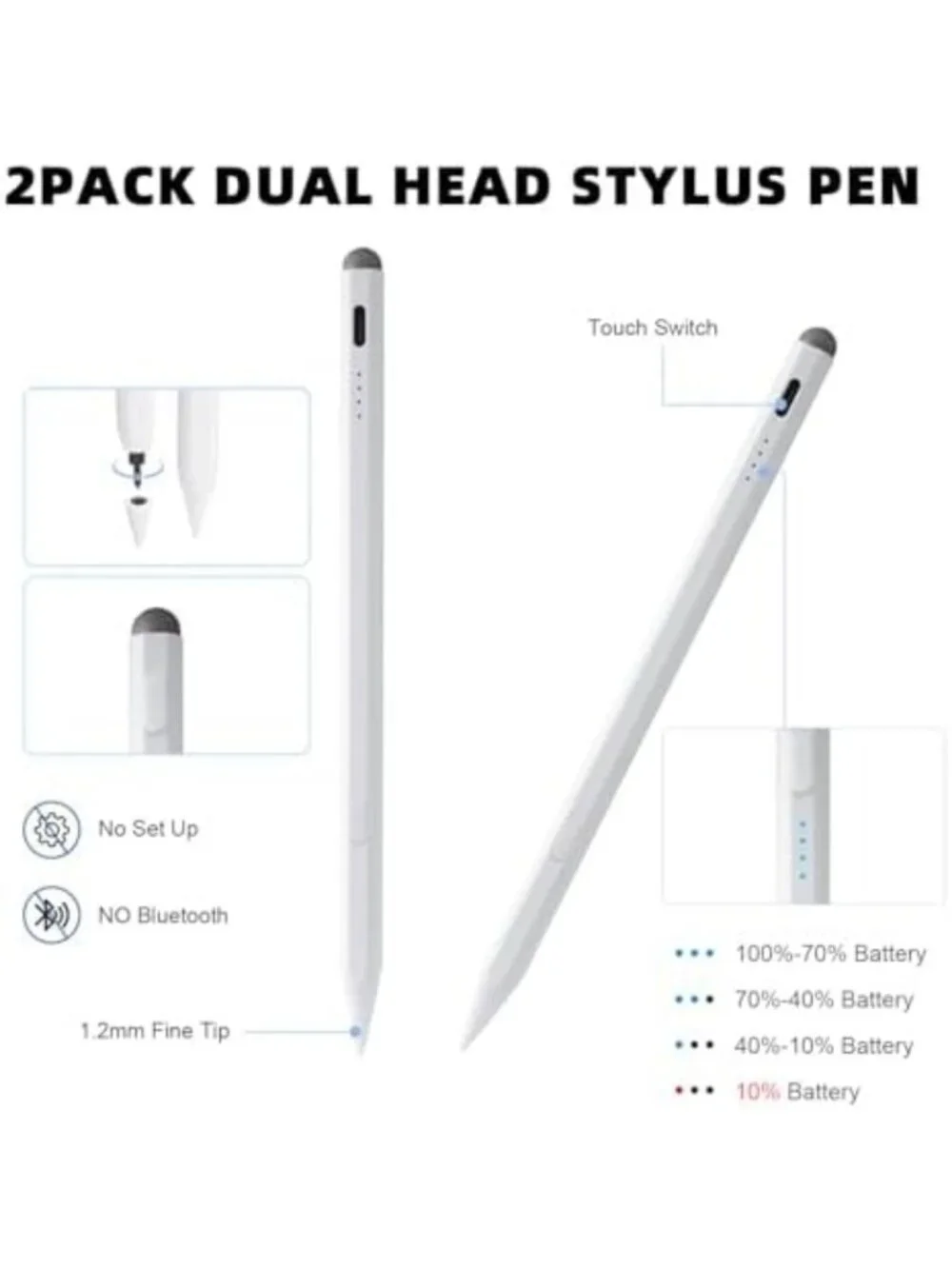 Active Stylus Pen for iPad 11/10 Gen, Fast Charging, 2-Pack, Compatible with